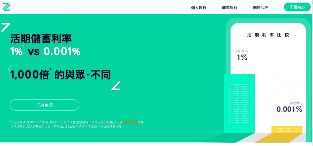 ZA Bank網頁截圖