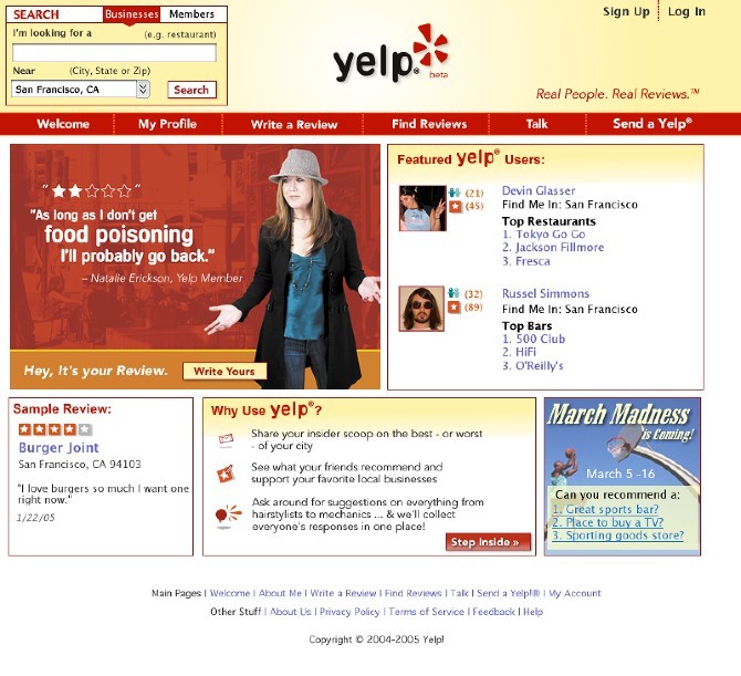 A 2005 version of yelp.com