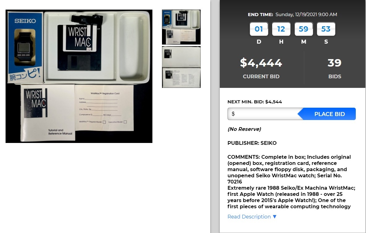 這款從未開封過的WristMac已從11月22日開始在拍賣網站上進行拍賣,直到本月18日截止。