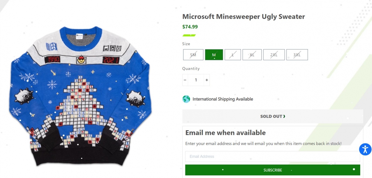 Windows 經典小遊戲「踩地雷」為主題的醜毛衣各個尺碼皆已售罄。