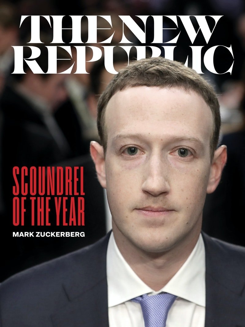 美國百年雜誌《新共和》早前將朱克伯格評為「年度惡棍」(Scoundrel of the Year)。