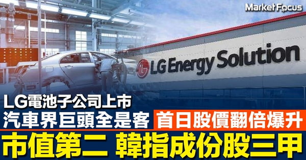 LG電池子公司上市 汽車界巨頭全是客 首日股價翻倍爆升 市值105兆排第二 火速變成份股三甲