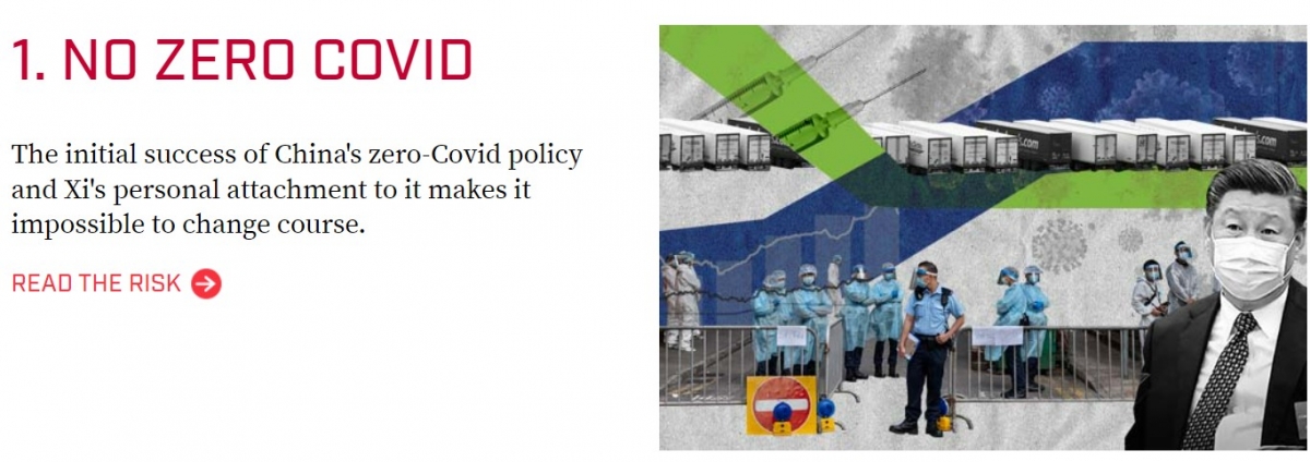 歐亞集團發佈的歐亞集團3日發佈「2022年世界十大風險預測」將中國實行的清零政策可能失敗列為全球最大風險。