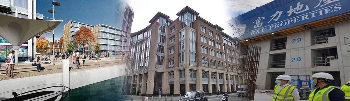東倫敦重建計劃陷爛尾(左);世茂集團欲賣倫敦商廈套現(中);富力地產倫敦發展項目曾停工(右)