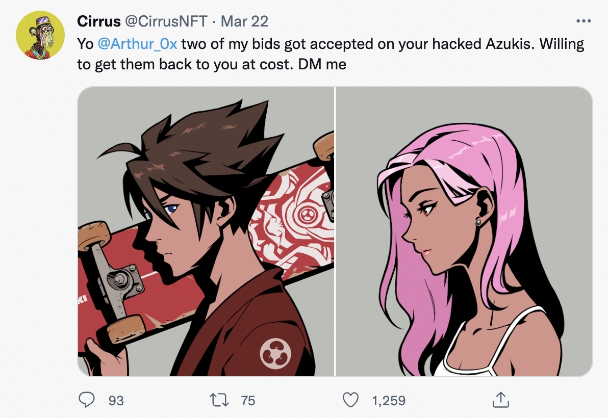 有幣圈組織買下Azuki NFT，並打算以成本價歸還。