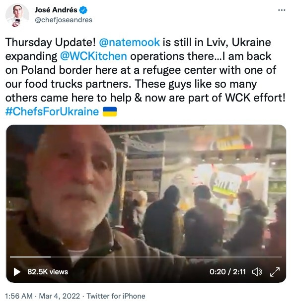 安德烈斯本人也於1日到波蘭邊界的城市利維夫(Lviv),加入供食工作。