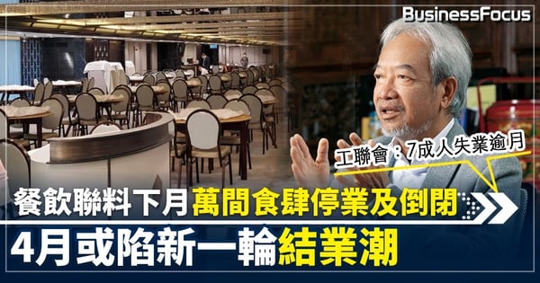 餐飲聯料下月萬間食肆停業及倒閉 4月陷結業潮 黃家和︰情況慘烈 工聯會︰7成人失業逾月