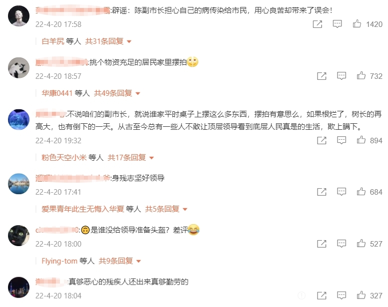 不少内地網友質疑今次是官方特意「擺拍」,對於陳通高姿態視察則狠批「縮了自己的手,寒了人民的心」。