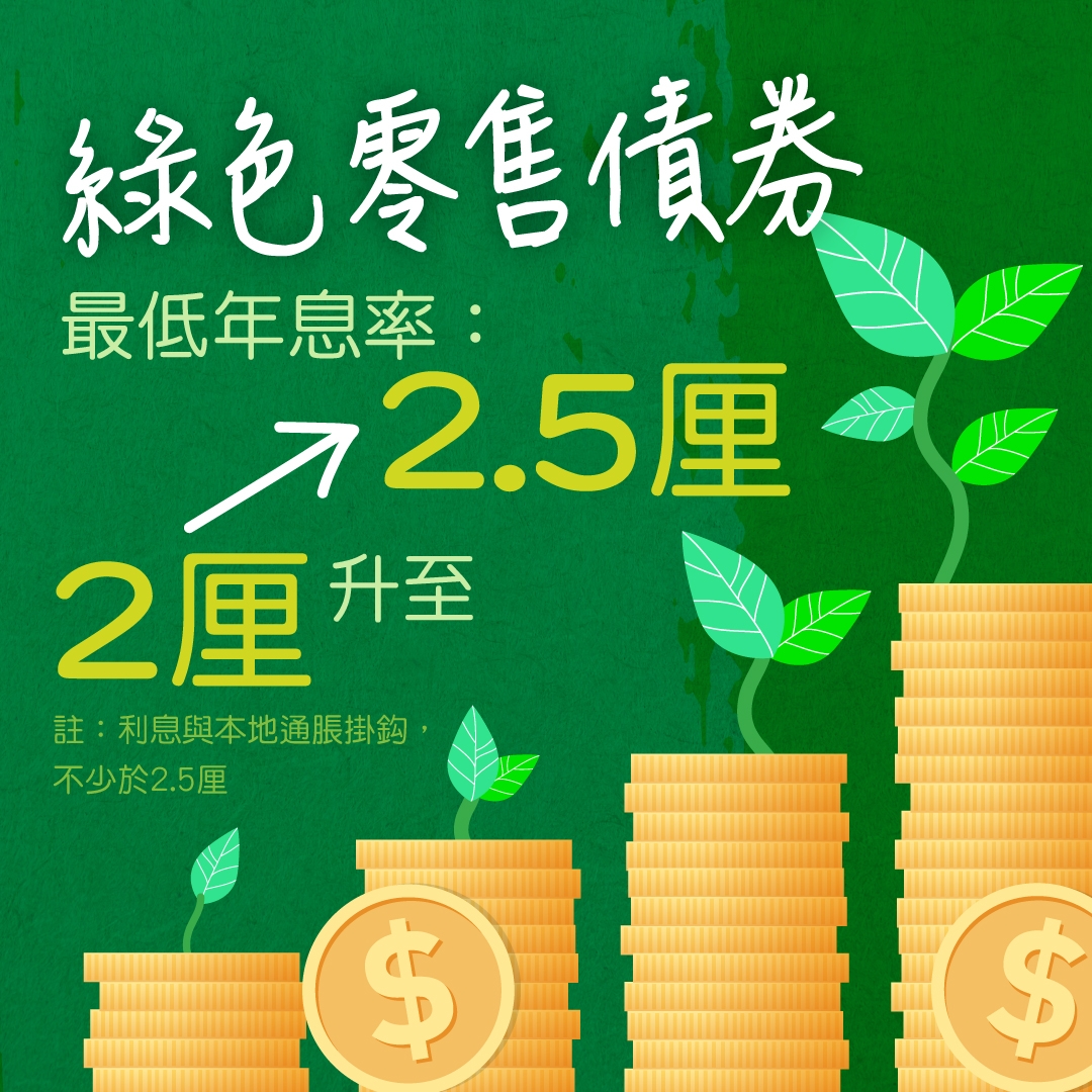 綠色零售債券的年息率從2厘上調至2.5厘。