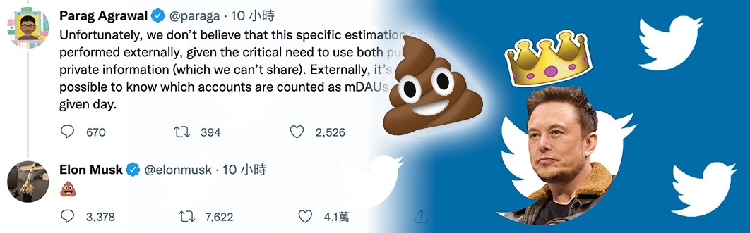 馬斯克以糞便的Emoji回應Twitter CEO的帖文。
