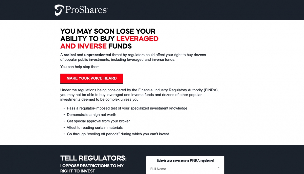 有發行商呼籲散戶去信反對嚴厲監管槓桿ETF。