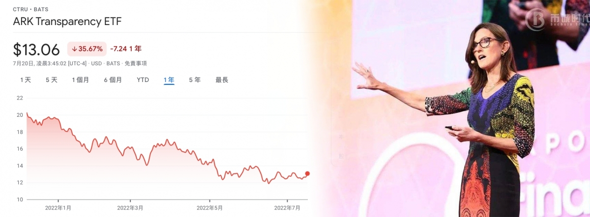 連登契媽Cathie Wood無力扭轉ARK 透明度ETF暴跌的事實。