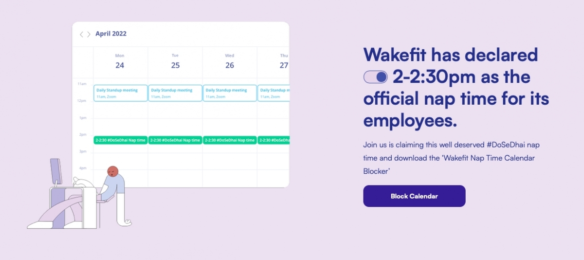 員工們的日曆在這期間也會被屏蔽，顯示為「官方午睡時間」