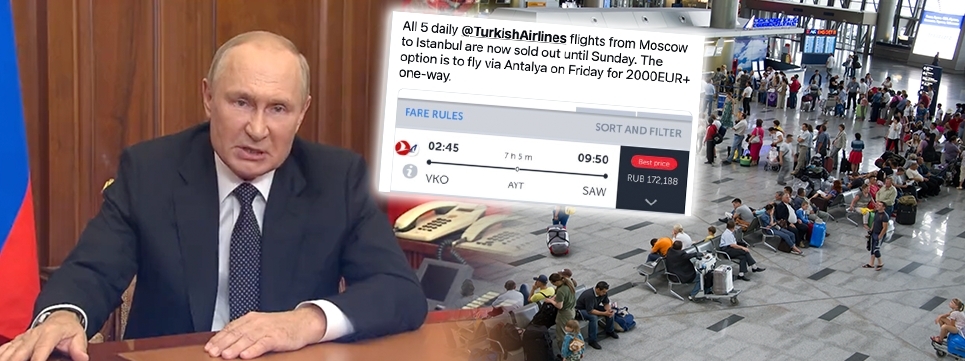 疑因擔心普京的動員令,大量俄人欲離國,莫斯科往土耳其的機票瀕賣光。