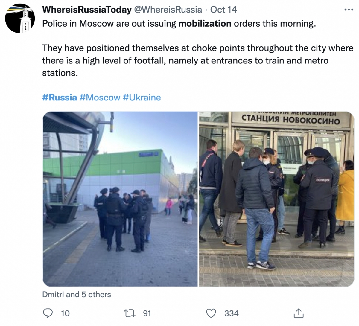 華郵指,俄國軍警近日不僅在街頭上幾乎見人就抓,甚至將突襲地點擴大至地鐵站門口、辦公樓、青年旅舍以及咖啡館等等。