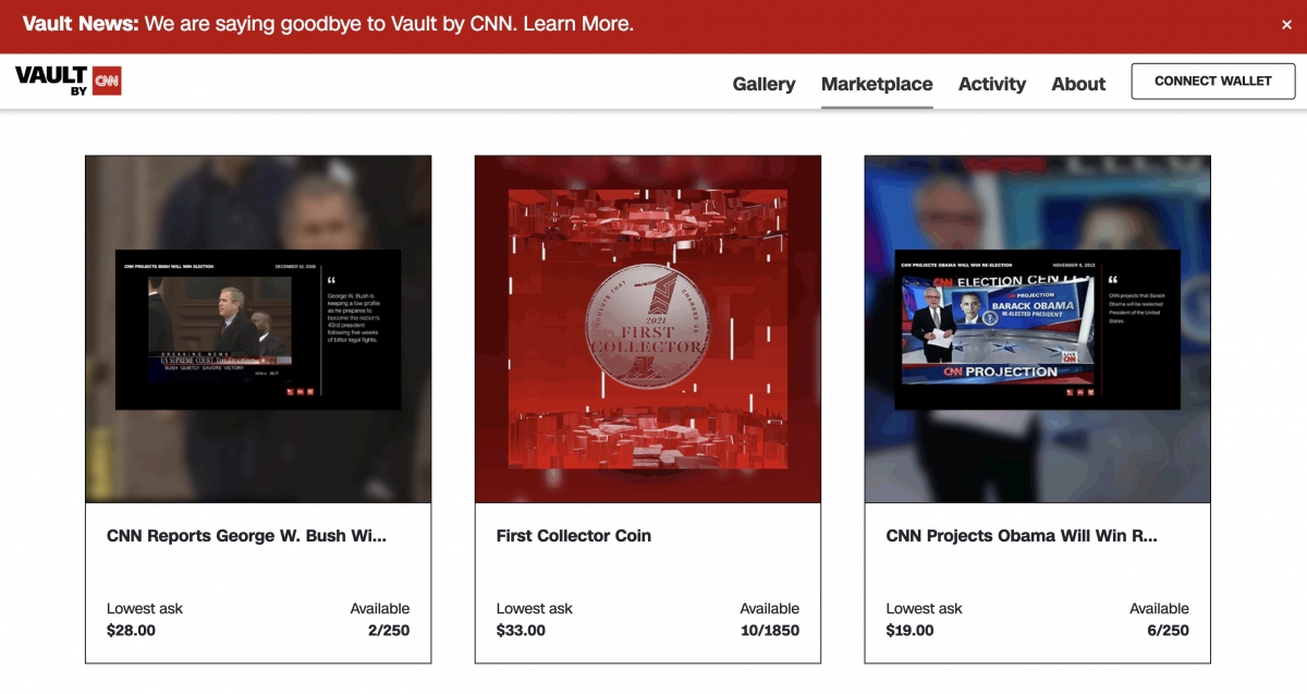 「 Vault by CNN」是由CNN於2021年6月推出的Web3項目，旨在為收藏者提供擁有一段歷史的機會。
