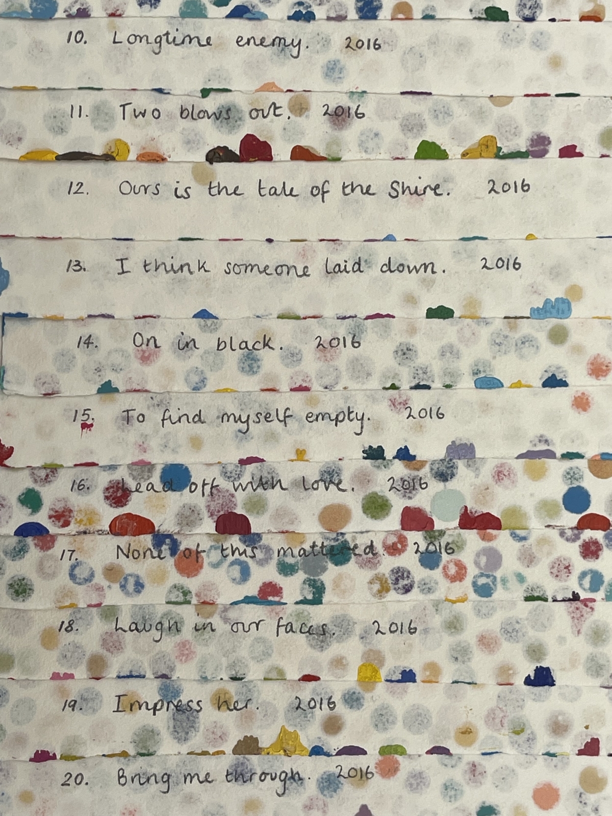 這些波點畫作是由Damien Hirst於2016年創作,每幅作品均有其本人的簽名、編號以及各個不同的獨特名稱。