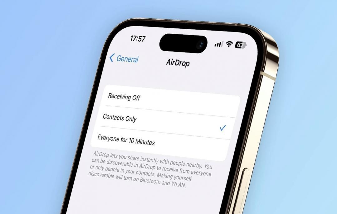 AirDrop功能中「所有人」的選項已被限制在10分鐘內