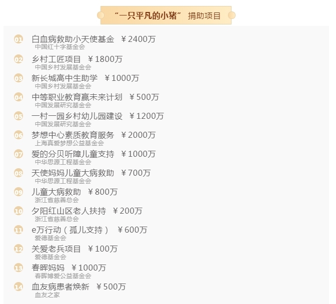 「一隻平凡的小豬」捐助的項目以兒童教育、醫療為主，