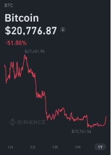 比特幣由年初最高的47,000美元，一度跌至不足16,000美元。