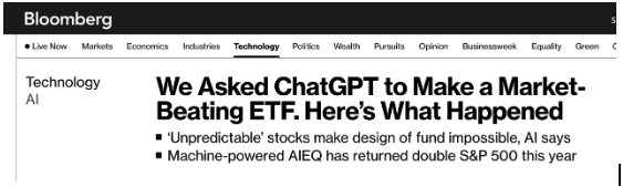 彭博(Bloomberg)有一個專題是關於要求ChatGPT制作一個可以跑贏美國大市的ETF模型。
