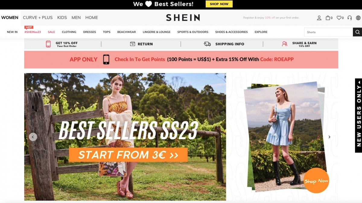 SHEIN的一件上衣最便宜只需3美金（約23港元），憑極低價格殺出一條血路。