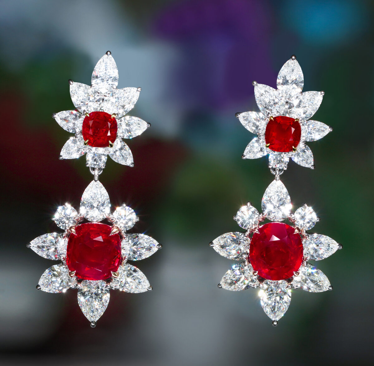 P.N. Gem的無燒緬甸抹谷 (Mogok) 鴿血紅寶石鑽石耳環 