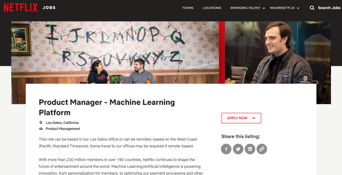 Netflix為「機器學習項目經理」的新職位開出最高90萬美元的年薪。