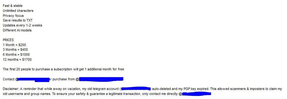 FraudGPT的訂閲年費最高可達1.3萬港元。