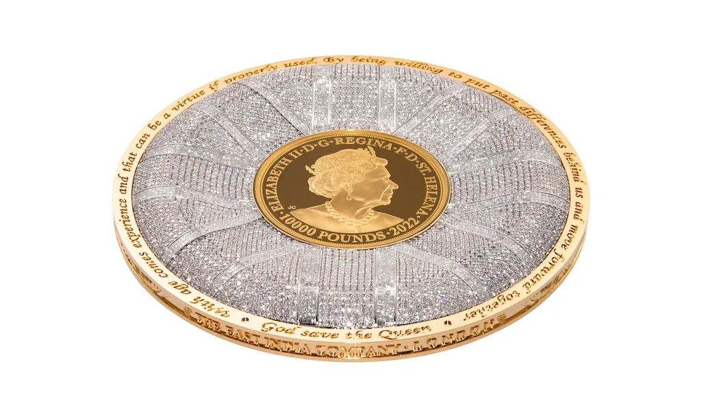 「王冠」紀念硬幣上瓖滿了鑽石,股價1.8億港元。