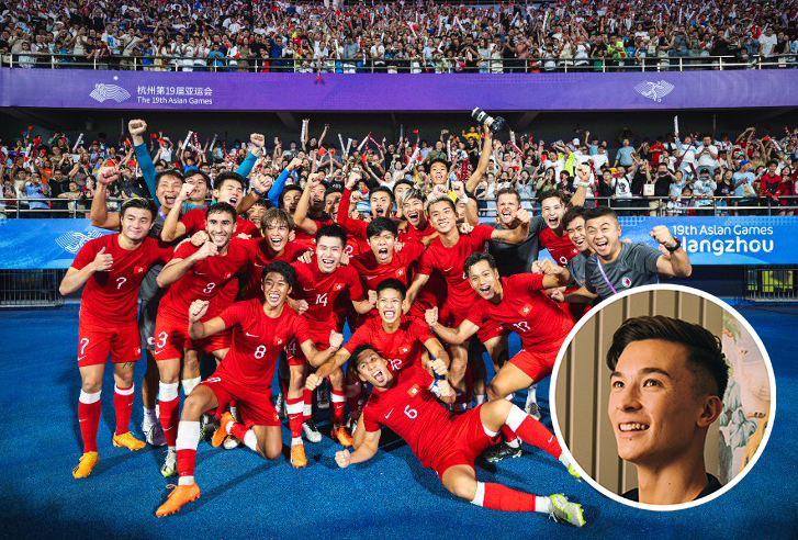 安永佳（圓圈）助港隊在亞運足球歷史性奪第4名。