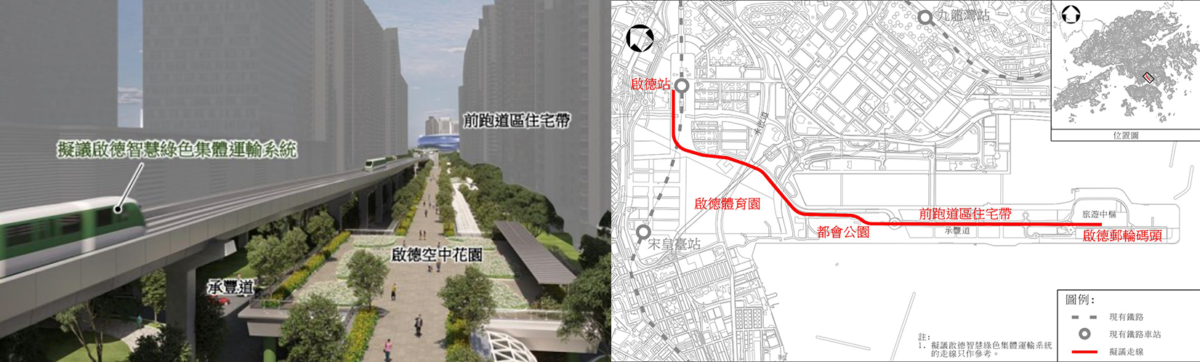 啟德捷運系統走線曝光,鐵路僅得3.5公里及5個站,車程為10分鐘。