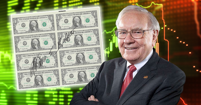 有股神巴菲特簽名的1元美鈔8連張，以約16萬港元成功賣出。