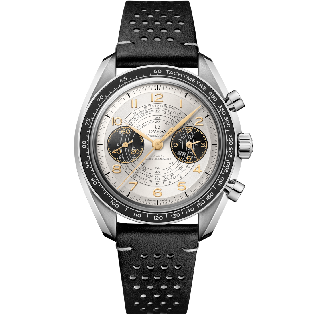 黑色錶帶版本呼應黑色子錶盤和黑色陶瓷錶圈