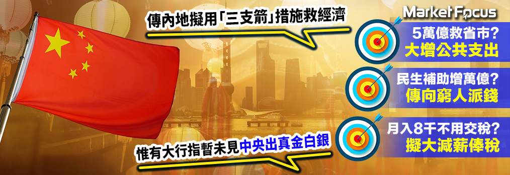 傳內地將推出被稱為三支箭的史上最大規模救市措施。(BusinessFocus)