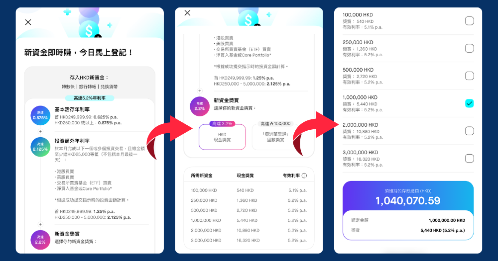 申請MOX高息活期存款時的手機畫面撮圖