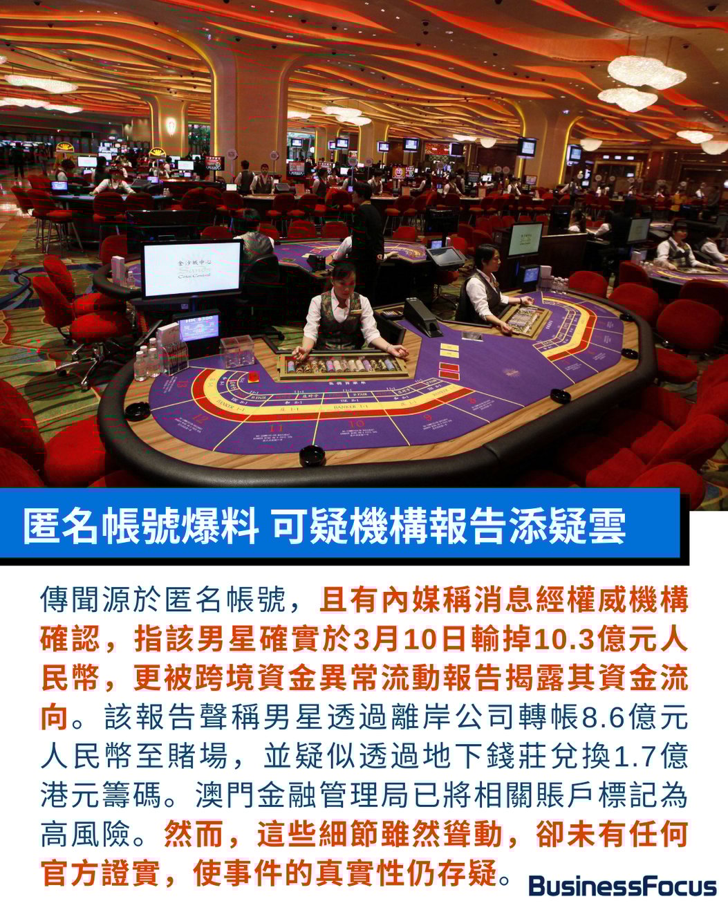 超級男星澳門賭場輸11億? 台灣歌手躺著中槍微博指傳言乏證據