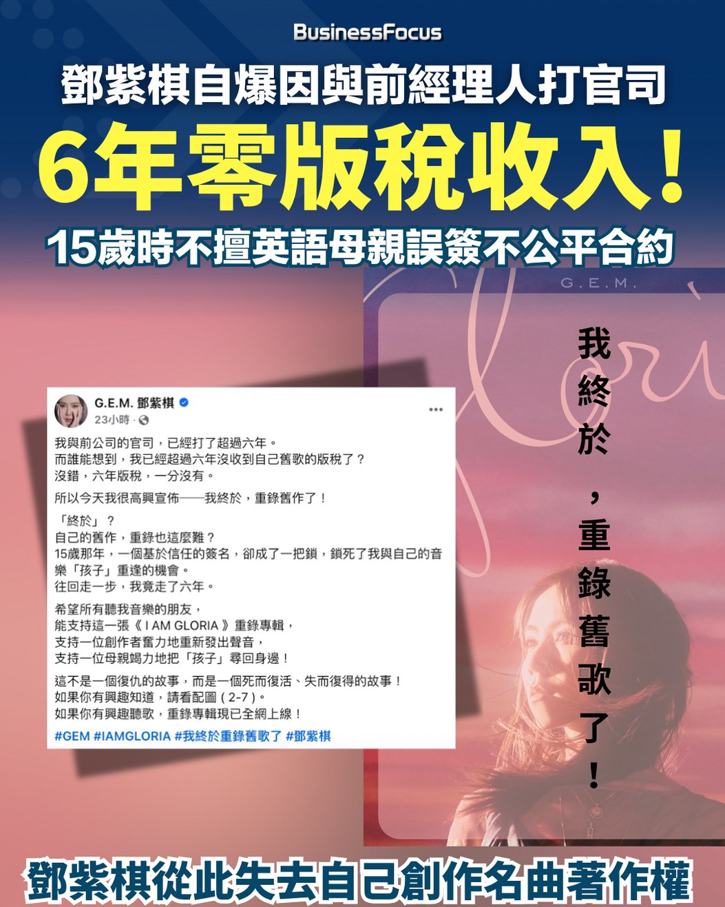 鄧紫棋自爆年零版稅收入幸遇版權專家奪回舊作重錄權