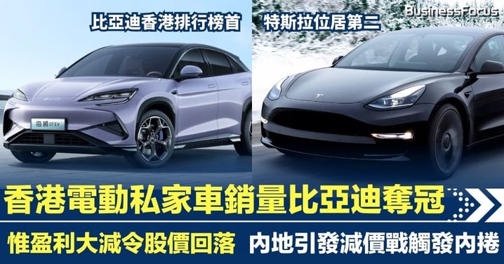 香港電動私家車銷量比亞迪奪冠 盈利大減令股價回落 內地減價戰使市場陷內捲