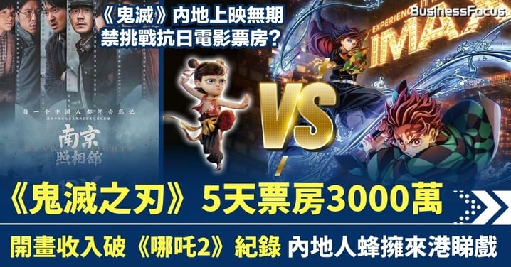《鬼滅》5天票房3000萬 破《哪吒2》紀錄 內地或禁播鬼滅? 內地人蜂擁來港睇戲