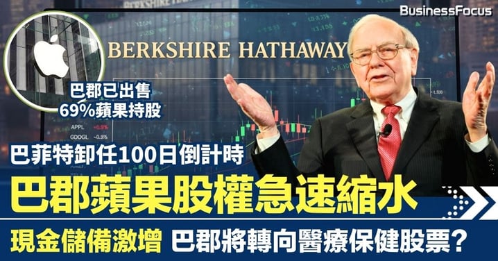 巴菲特卸任100日倒數計時 巴郡蘋果股權急速縮水 現金儲備激增 巴郡將轉向醫療保健股票?