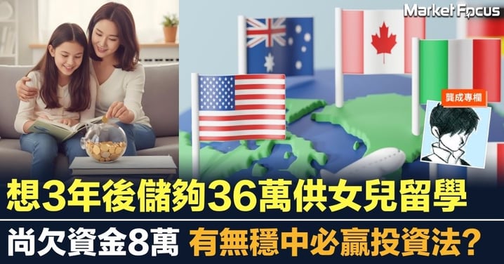 【龔成專欄】想3年後儲夠36萬供女兒留學 尚欠資金8萬 有無穩中必贏投資法?