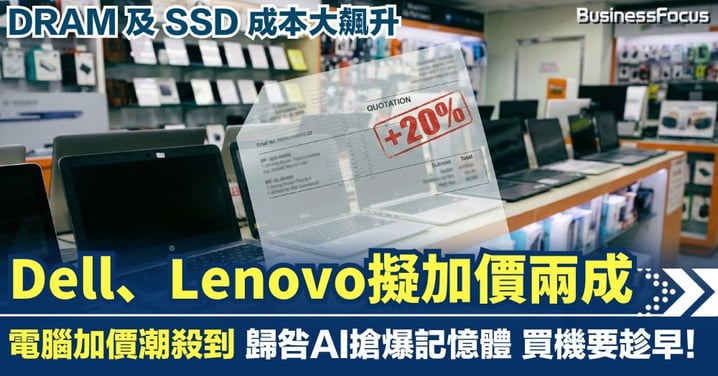 電腦加價潮殺到！Dell、聯想擬加價兩成 歸咎AI搶爆記憶體資源