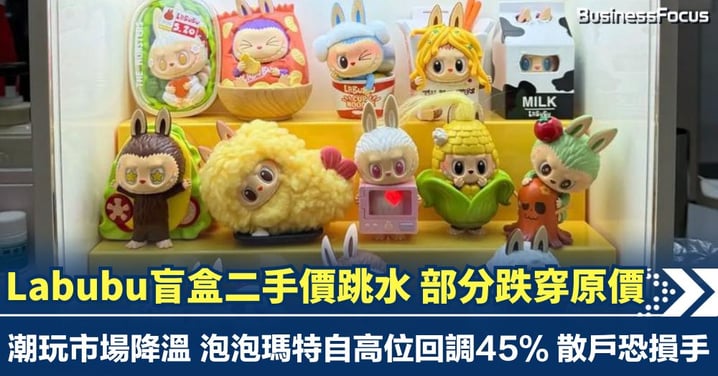 Labubu盲盒二手價大幅跳水 部分跌穿發行價 泡泡瑪特較歷史高位瀉45%
