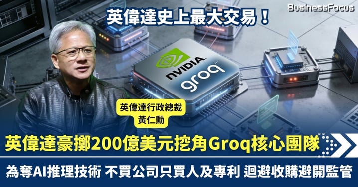 英偉達豪擲200億美元挖角Groq核心團隊 不買公司 只買人才及專利 迴避收購避開監管