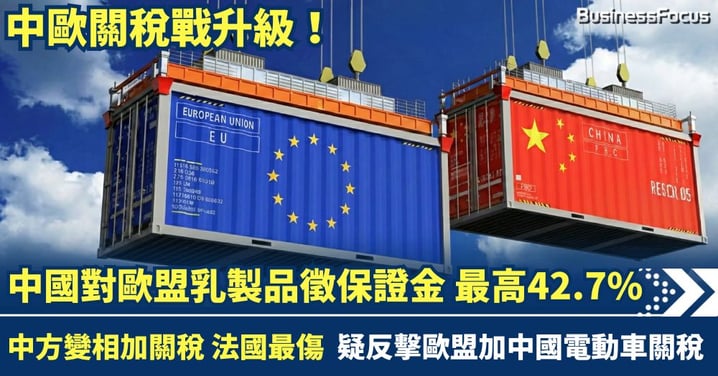 中歐關稅戰升級 中國對歐盟乳製品徵保證金 最高42.7% 疑反擊歐盟加中國電動車關稅