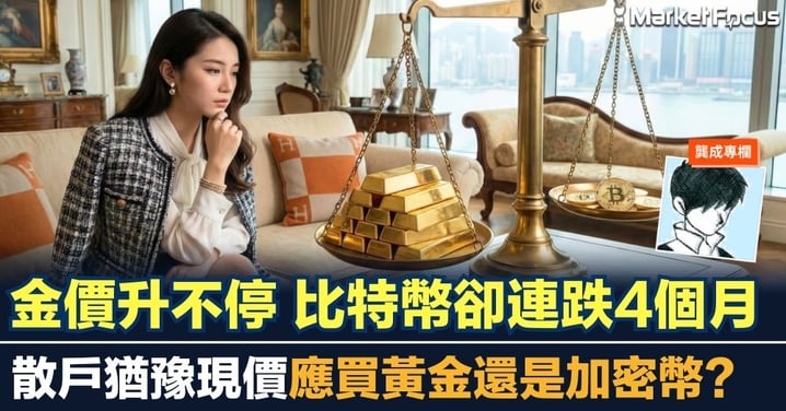 【龔成專欄】金價升不停 比特幣卻連跌4個月 散戶猶豫現價應買黃金還是加密幣？