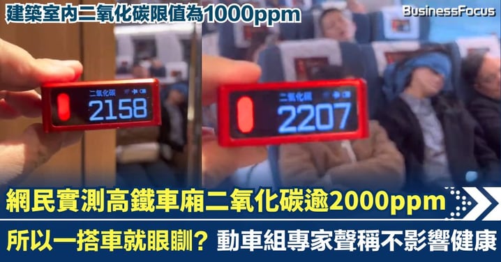 一搭高鐵就眼瞓?中國網民實測車廂二氧化碳破2000ppm 內地專家聲稱不影響健康