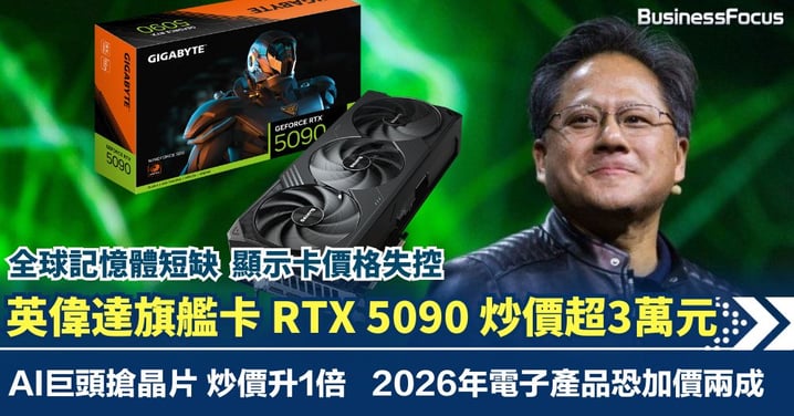 英偉達旗艦顯示卡炒價倍升至逾3萬元 AI吸乾全球晶片產能 2026年電子產品恐加價兩成