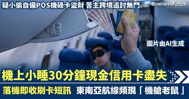 機上小睡30分鐘現金信用卡盡失 落機即收碌卡短訊 損失以萬元計 東南亞航線頻現「機艙老鼠」